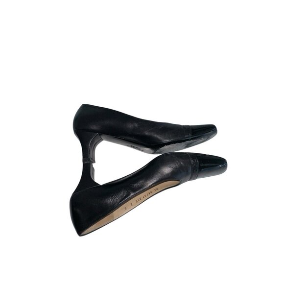Salvatore Ferragamo Womens Square Patent Cap Toe Heels Size 8B Black Leather - Picture 8 of 12